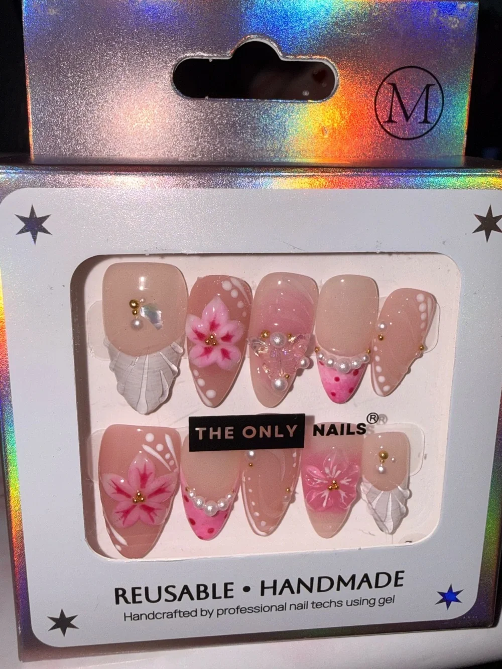The Only Nails Pink Floral Reusable Handmade Press-On Nail Set